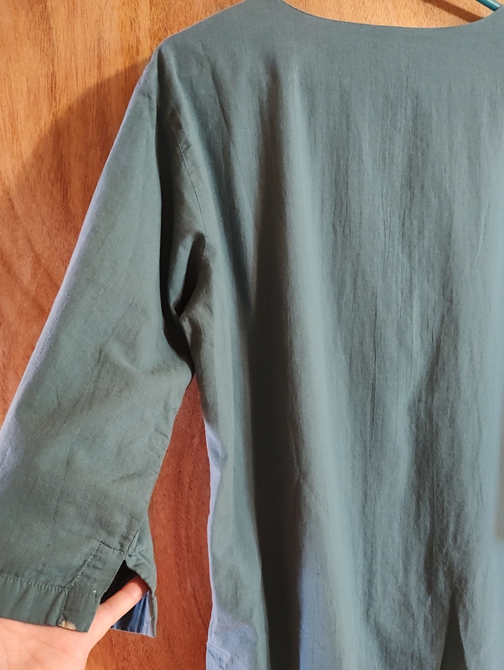 Coyuchi Organic Cotton Split Neck Tunic Twilight Blue Embroidery XL *See Meas. - Picture 11 of 15